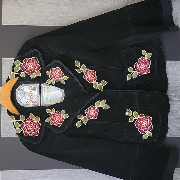 Joystick By Johnny Was Black Corduroy Embroidered Skull Roses Blazer - Picture 2 of 9